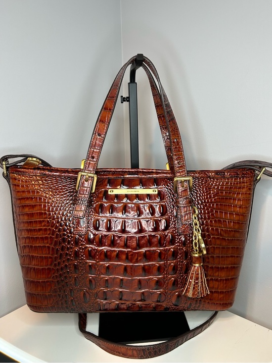 Brahmin Handbags - Brahmin Mini Asher Pecan Melbourne Croc Leather Satchel Authenticated
